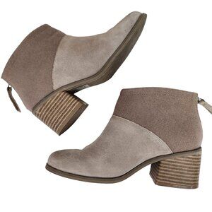 Toms Lacy Suede Felt Ankle Booties Two Tone Zip Stacked Heel Neutral Boot Shoes